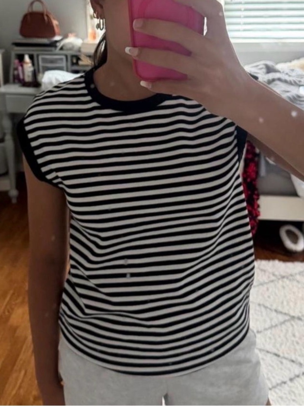 Zara Black & White Striped Women's Tee - Classic Crewneck - Size S